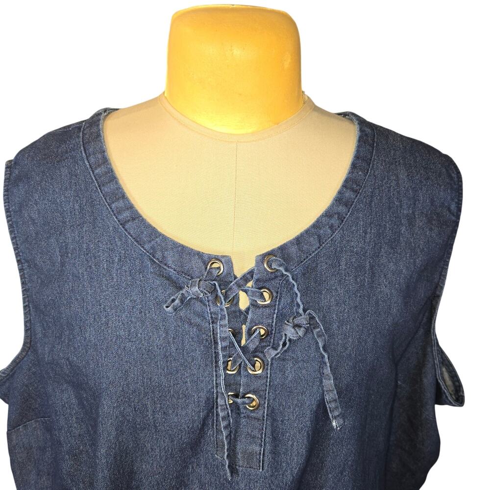 mySTYLE Womens 3X Sleeveless Denim Shift Dress Knee Length Beach Vacation Casual - Picture 3 of 10